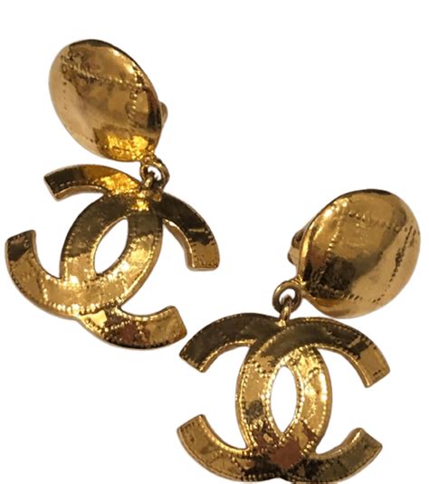 chanel gold dangle drop earrings|authentic Chanel logo earrings.